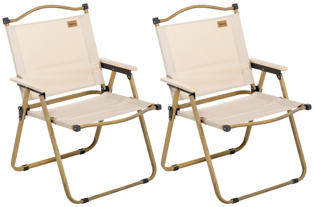 Outsunny Set de 2 scaune de camping scaun de pescuit pliant - tesatura Oxford si structura din otel 54 x 59 x 78 cm kaki | Aosom Romania
