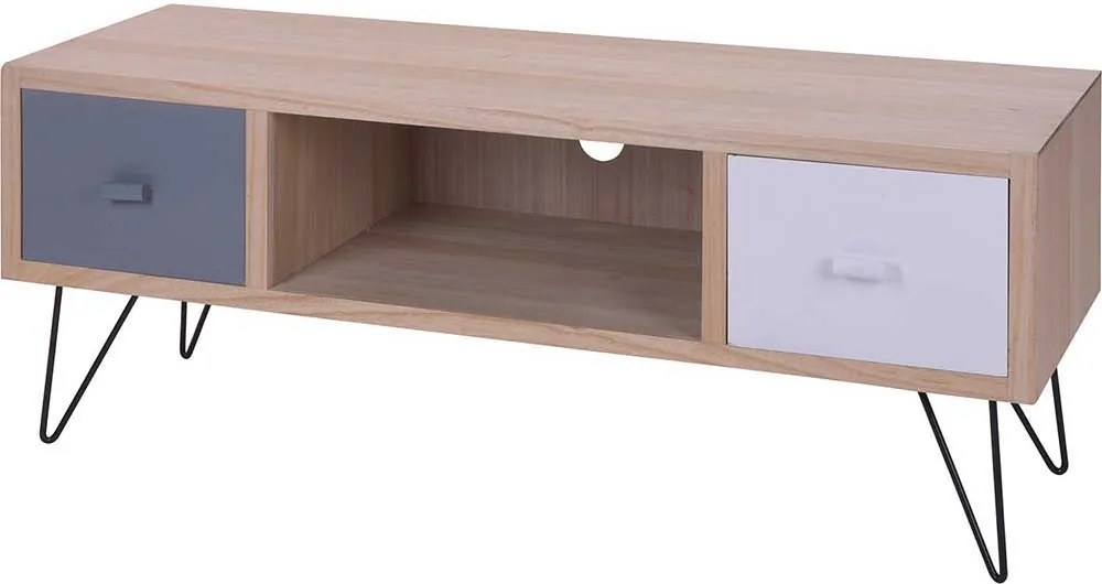 Comoda Beto, 114x38x45cm, 2 sertare (1xgri;1xalb), 4 picioare metalIce, culoare alb/gri, MDF