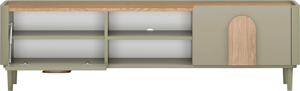Comodă TV Amilio 170 cm cu sertar pe picioare - eucalipt / stejar baltic dune / mânere stejar natural