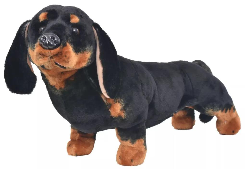vidaXL Câine din pluș de jucărie dachshund, negru, xxl