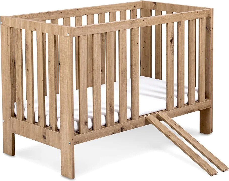 Pătuț lemn masiv alb pentru bebeluși Amelie II 120×60 cm /Stejar - Stejar deschis, Nu