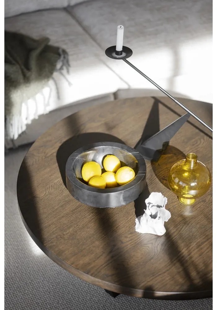 Măsuță de cafea maro închis rotundă cu aspect de lemn de stejar ø 110 cm Boxford – Rowico