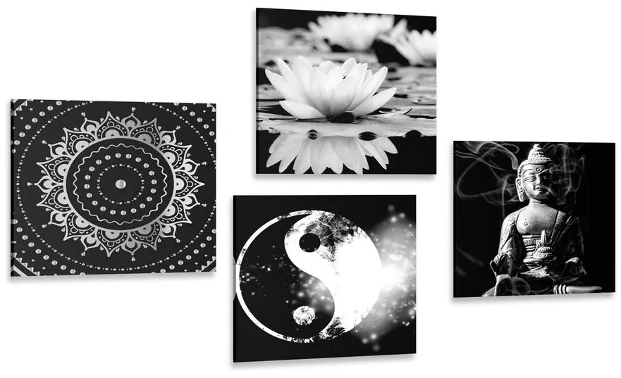 Set tablouri Feng Shui în design alb-negru