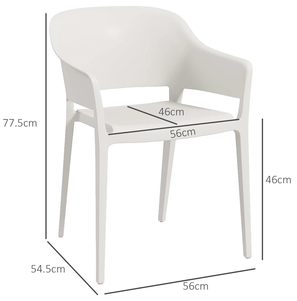 Outsunny Set din 4 Scaune de Grădină, Scaune Stivuibile de Exterior cu Spătar Înalt și Cotiere, 56x54.5x77.5 cm, Alb | Aosom Romania