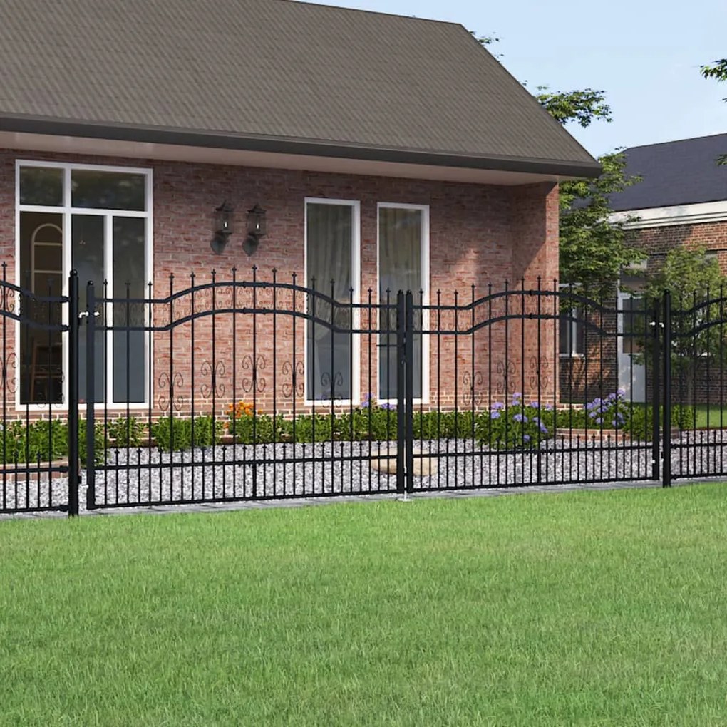 vidaXL Poartă de gard cu vârf tip suliță, neagră, 406x125 cm, oțel vopsit în câmp electrostatic