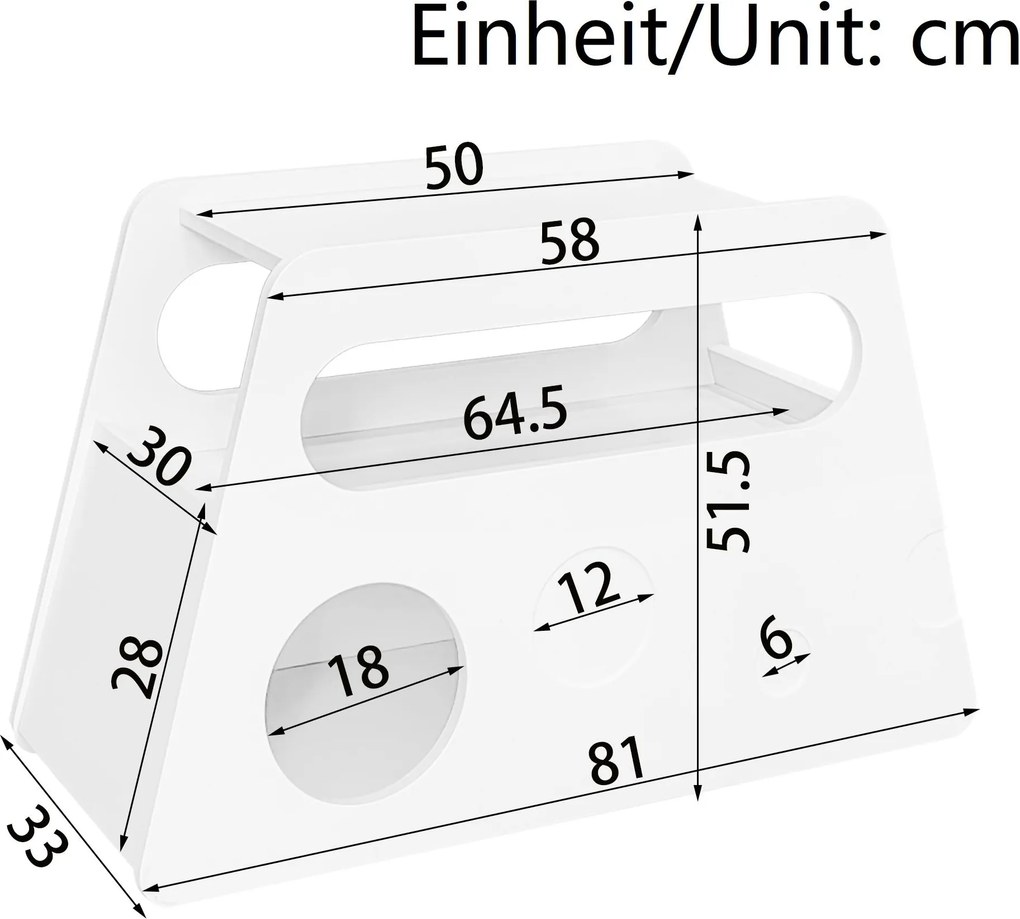 Măsuță laterală cu roți, colțuri rotunjite, mobilă, economisitoare de spațiu, pentru living și dormitor, 81x33x51,5 cm, Albă