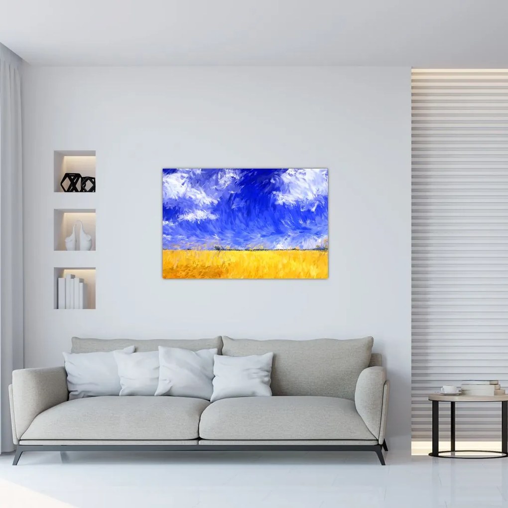 Tablou - Pictură în ulei, câmp auriu (90x60 cm)