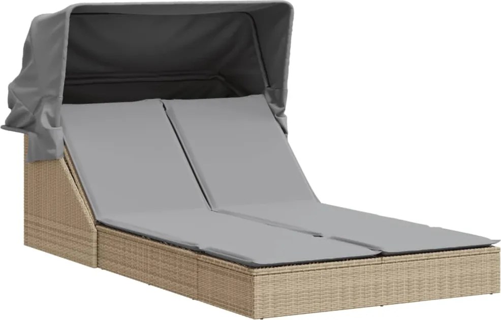 vidaXL Șezlong dublu cu baldachin și perne, bej, poliratan