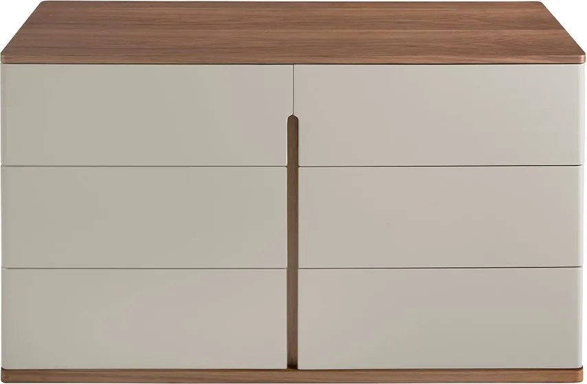 Comoda cu 6 sertare furnir din lemn de nuc si MDF lacuit, Anna