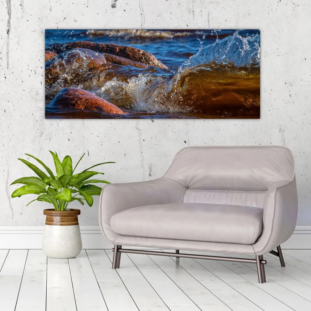 Tablou detailat - apa între pietre (120x50 cm)