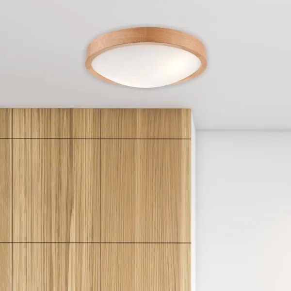 Brilagi-LED plafonieră dimabilă RGBW CARVALHO SLIM, 2x E27/9W/230V, Wi-Fi, stejar, Ø37 cm