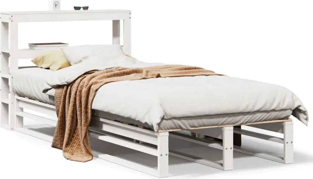 vidaXL Cadru de pat fără saltea, alb, 75x190 cm, lemn masiv de pin