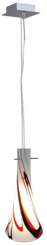 Lustra tip pendul Parmelia sticla cristal vopsita/otel inoxidabil, 1 bec, alb-rosu, diametru 20 cm