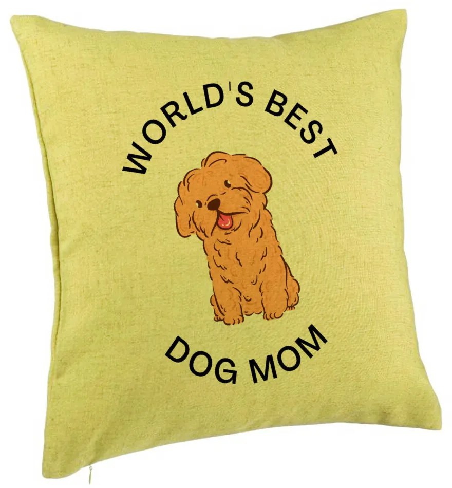 Perna Decorativa, Model World&apos;s Best Dog Mom, 40x40 cm, Verde, Husa Detasabila, Burduf