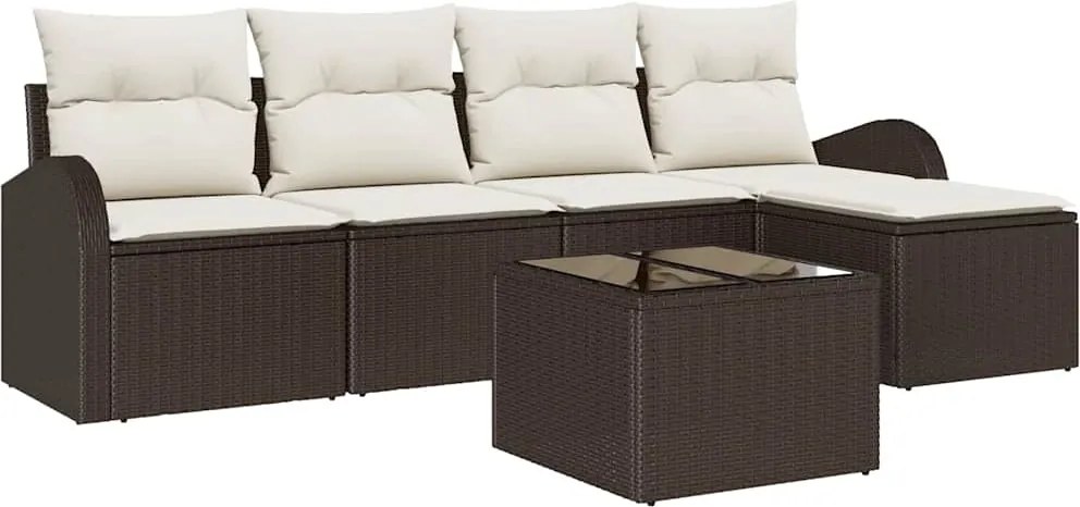 vidaXL Set de canapele pentru grădină cu pernă 6 pcs Maro Rattan poli