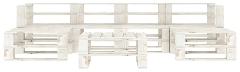 3052175 vidaXL Set mobilier de grădină din paleți, 7 piese, alb, lemn