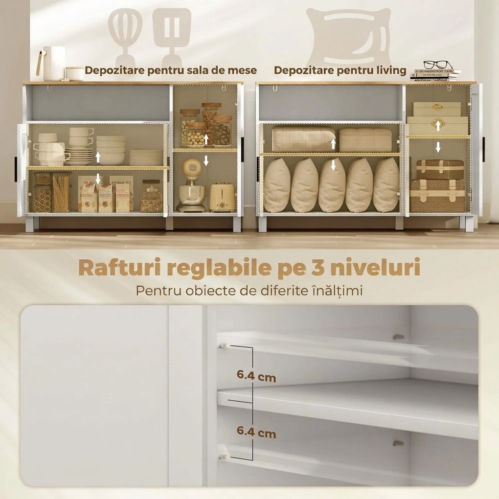 HOMCOM Dulap de Bucătărie cu Uși Amortizate, Compartiment Deschis și 2 Dulapuri Alb | Aosom Romania