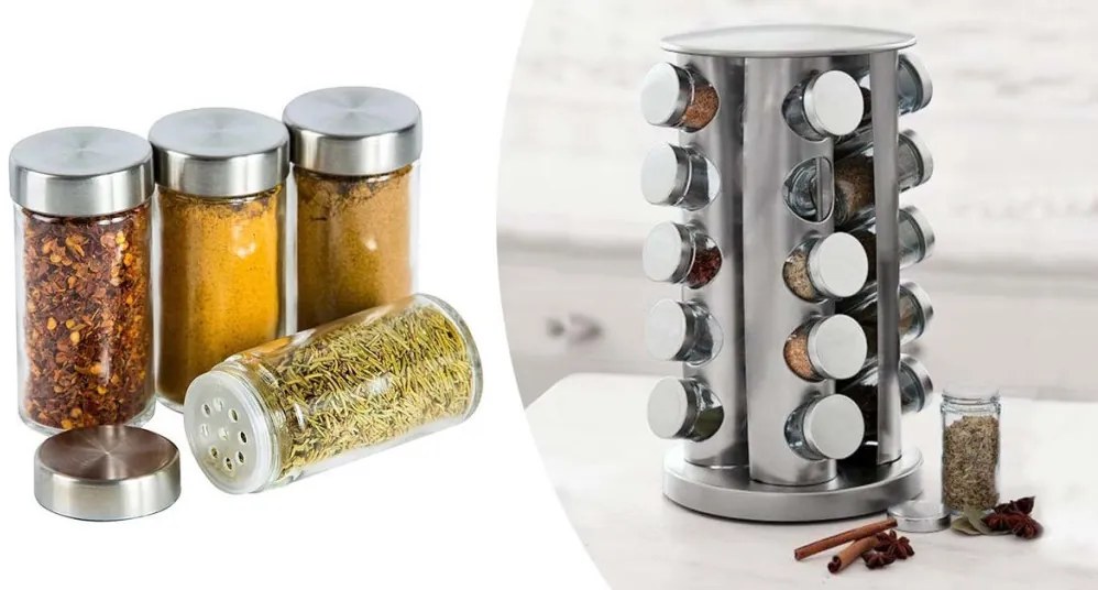 Suport rotativ pentru condimente, 20 buc recipiente
