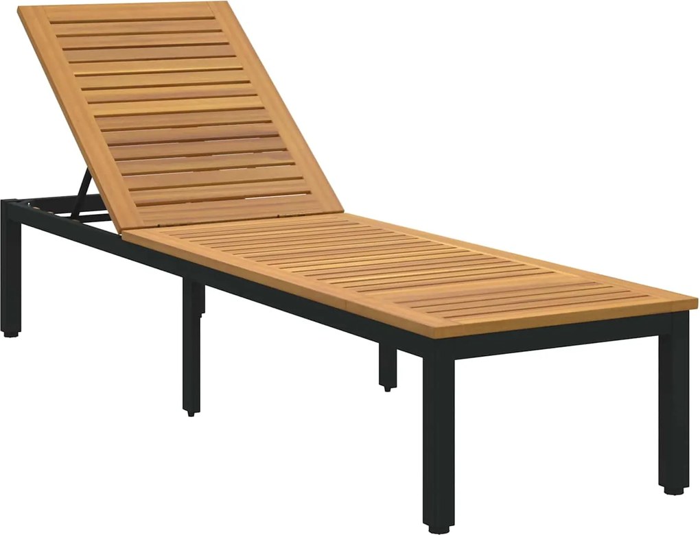 vidaXL Șezlong Negru 200 x 55 x 35 cm Lemn Solid de Acacia