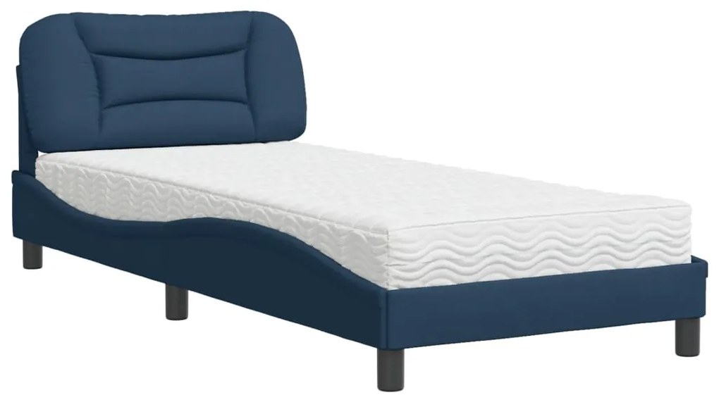 3208505 vidaXL Pat cu saltea, albastru, 90x190 cm, textil