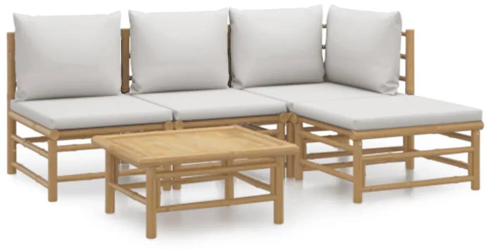 3155081 vidaXL Set mobilier de grădină cu perne gri deschis, 5 piese, bambus