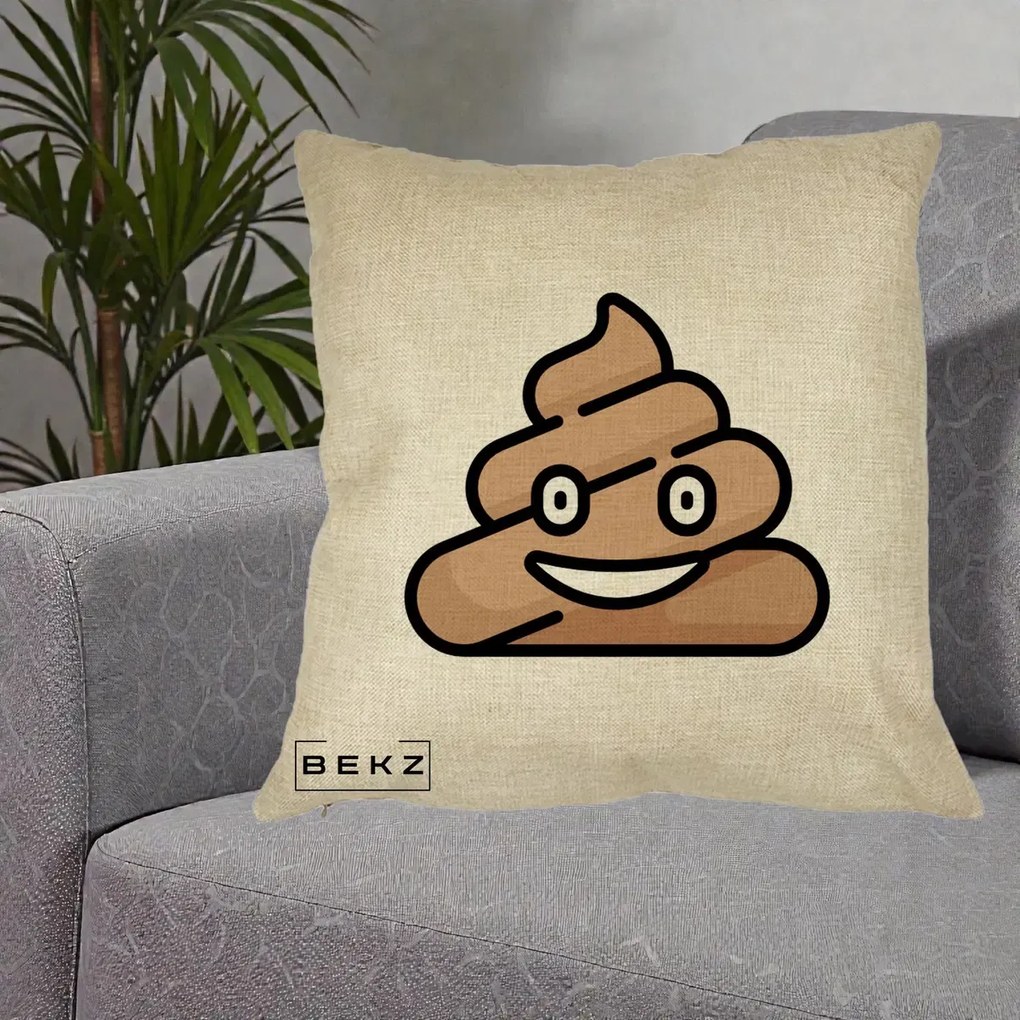 Perna Decorativa Emoji Poop Funny, 40x40 cm, Crem, Husa Detasabila, Perna Inclusa, BEKZ®