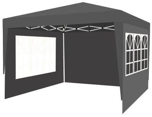 Pavilion pentru gradina/terasa, cadru metalic, 3 pereti, impermeabil, cu ferestre, gri inchis, 3x3x2.6 m