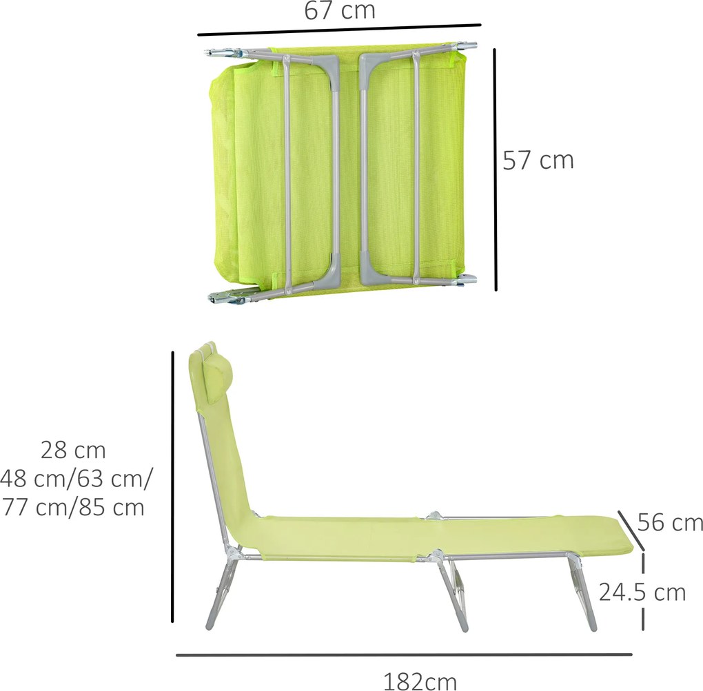 Outsunny Șezlong reclinabil pliabil cu pernă, spătar reglabil în 5 trepte, verde | Aosom Romania