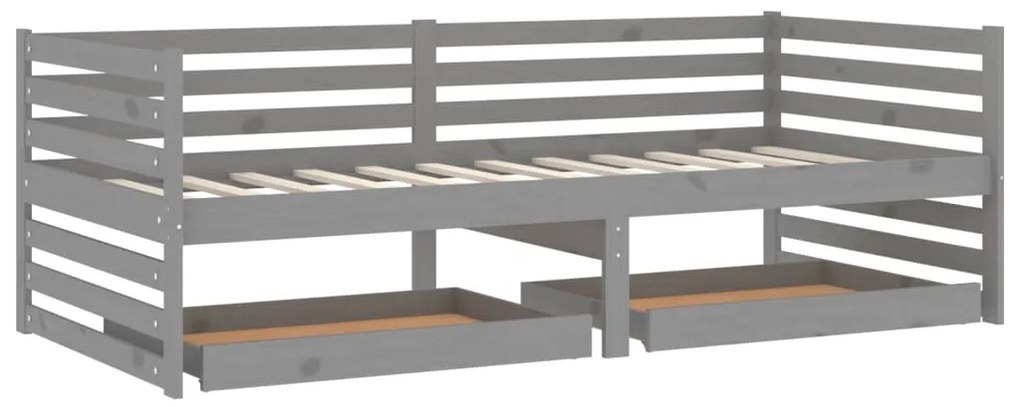 3083691 vidaXL Pat de zi cu sertare, gri, 90x200 cm ,lemn masiv de pin