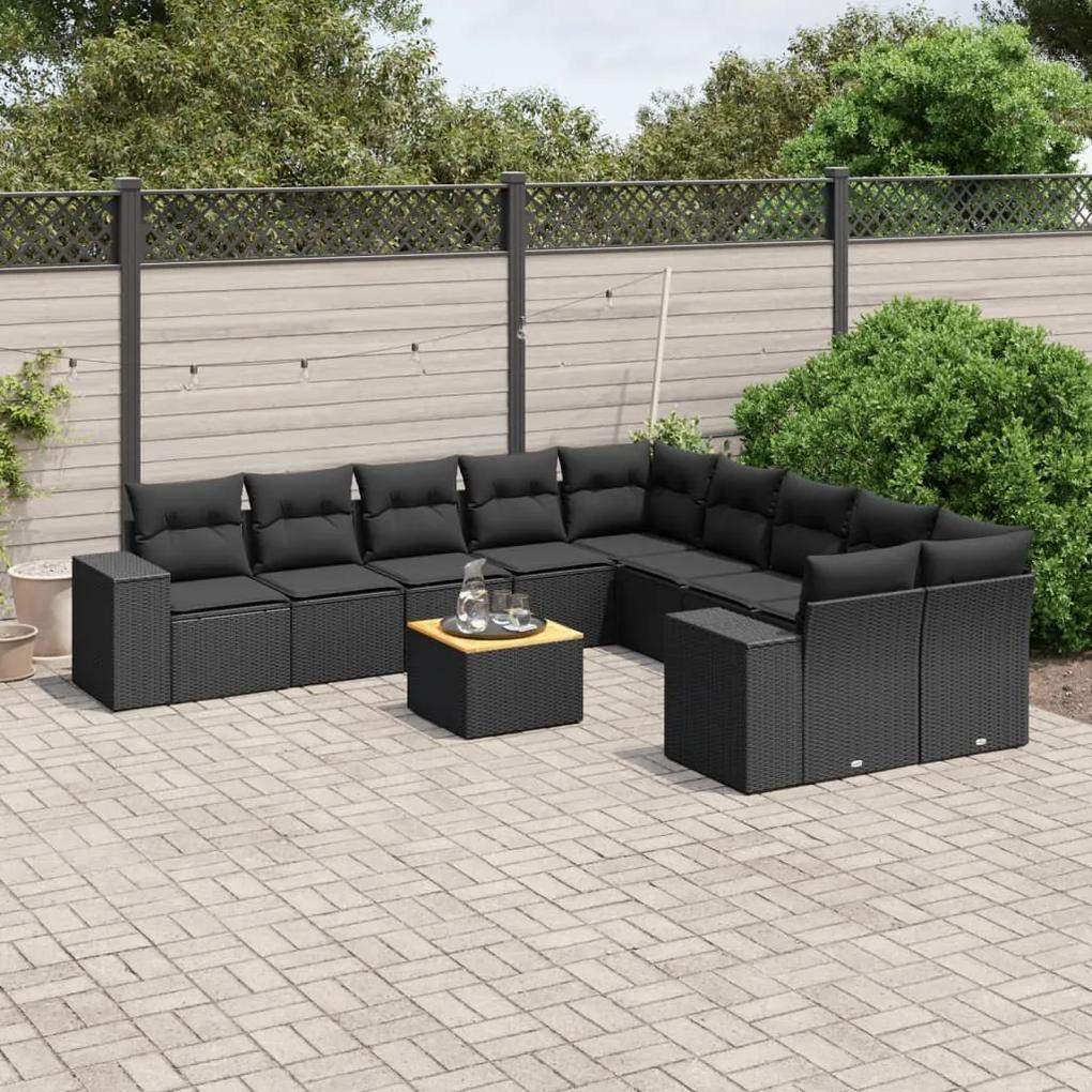 3225635 vidaXL Set canapele de grădină cu perne, 11 piese, negru, poliratan