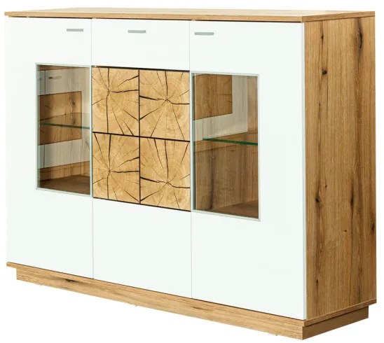 Bufet Dakota, 3Usi + 1Sertar, Alb & Natur, 82 x 42 x 170 Cm