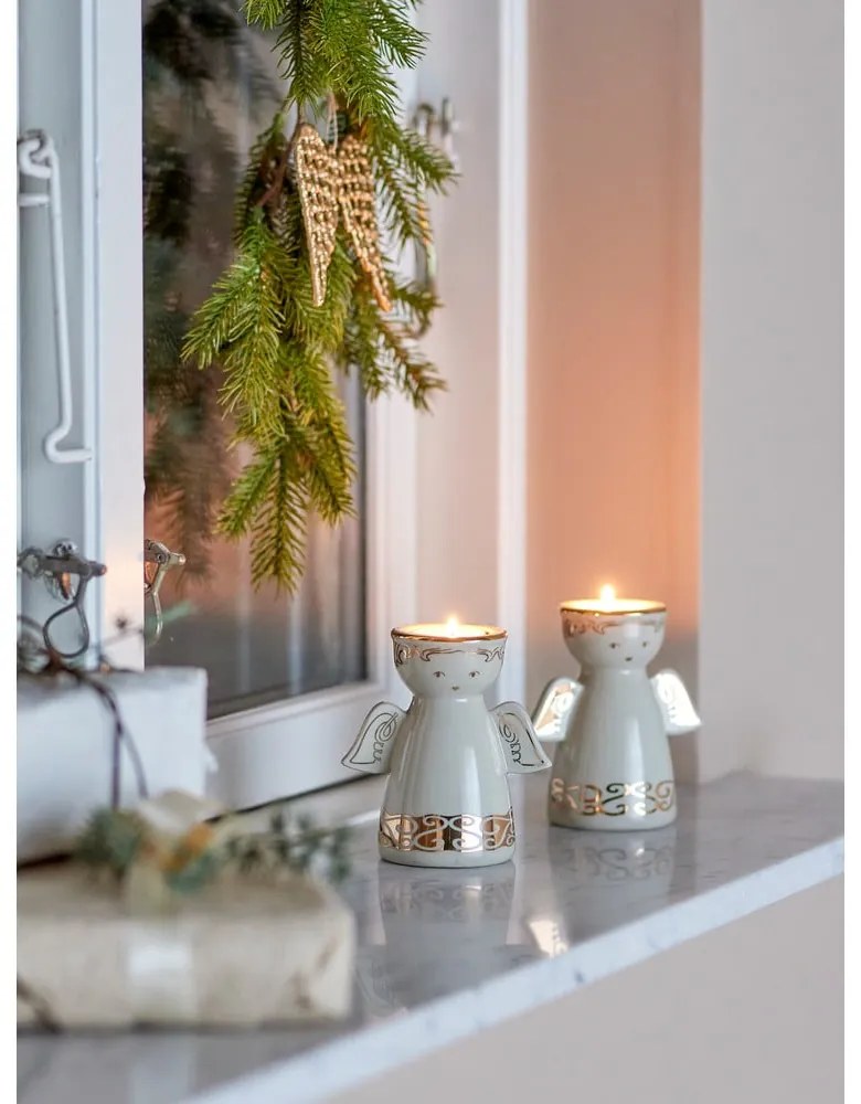 Sfeșnice pentru lumânări pastilă 2 buc. din gresie Faella – Bloomingville