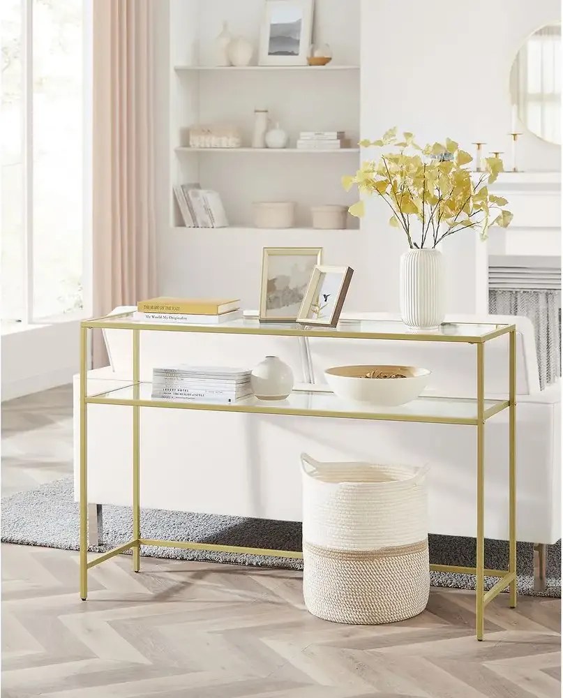 Consola Carolina din sticla si metal culoare auriu, 90x80x30 cm