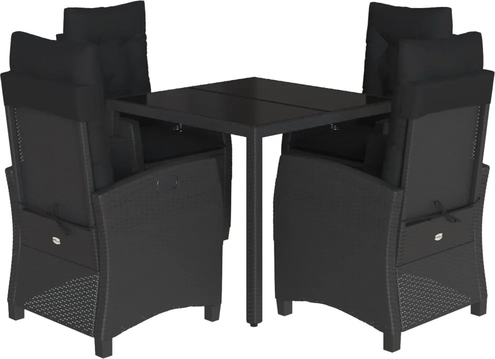 vidaXL Set mobilier de grădină cu perne, 5 piese, negru, poliratan