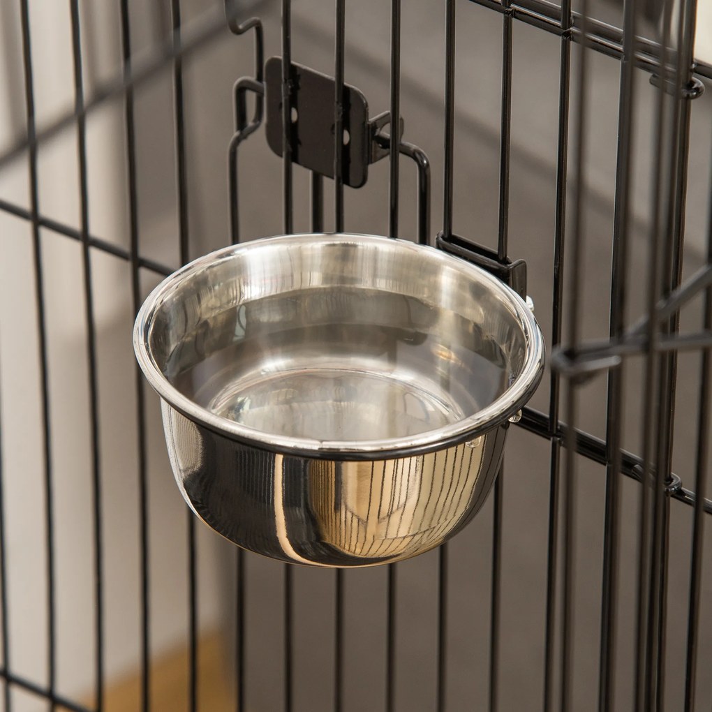 PawHut Cușcă pentru păsări pe suport cu 2 mese perșoare tavă detașabilă mâner și roți 50 x 58 x 137/145 cm negru | Aosom Romania