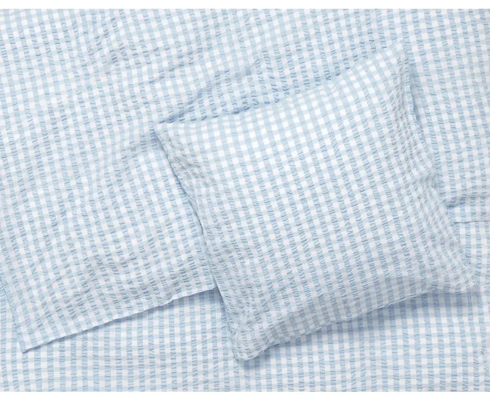 Lenjerie de pat albă/albastru-deschis din țesătură crep pentru pat de o persoană/extinsă 140x220 cm Bæk&amp;Bølge – JUNA