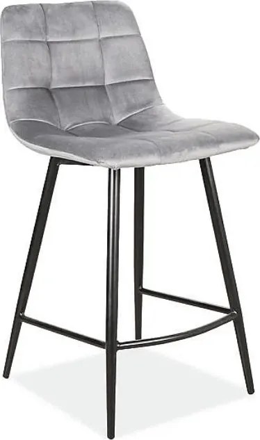 Scaun de bar gri MILA VELVET cu picioare negre