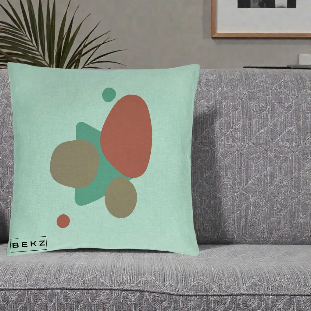 Perna Decorativa Abstract Forme Coral Turcoaz, 40x40 cm, Verde Menta, Husa Detasabila, Perna Inclusa, BEKZ®