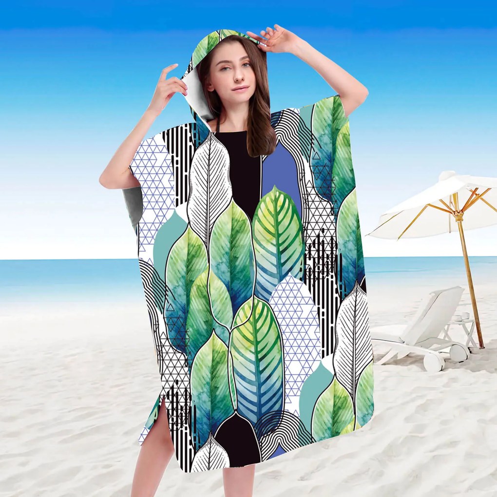 Poncho prosop de plaja FEATHER verde-albastru 80x145 cm