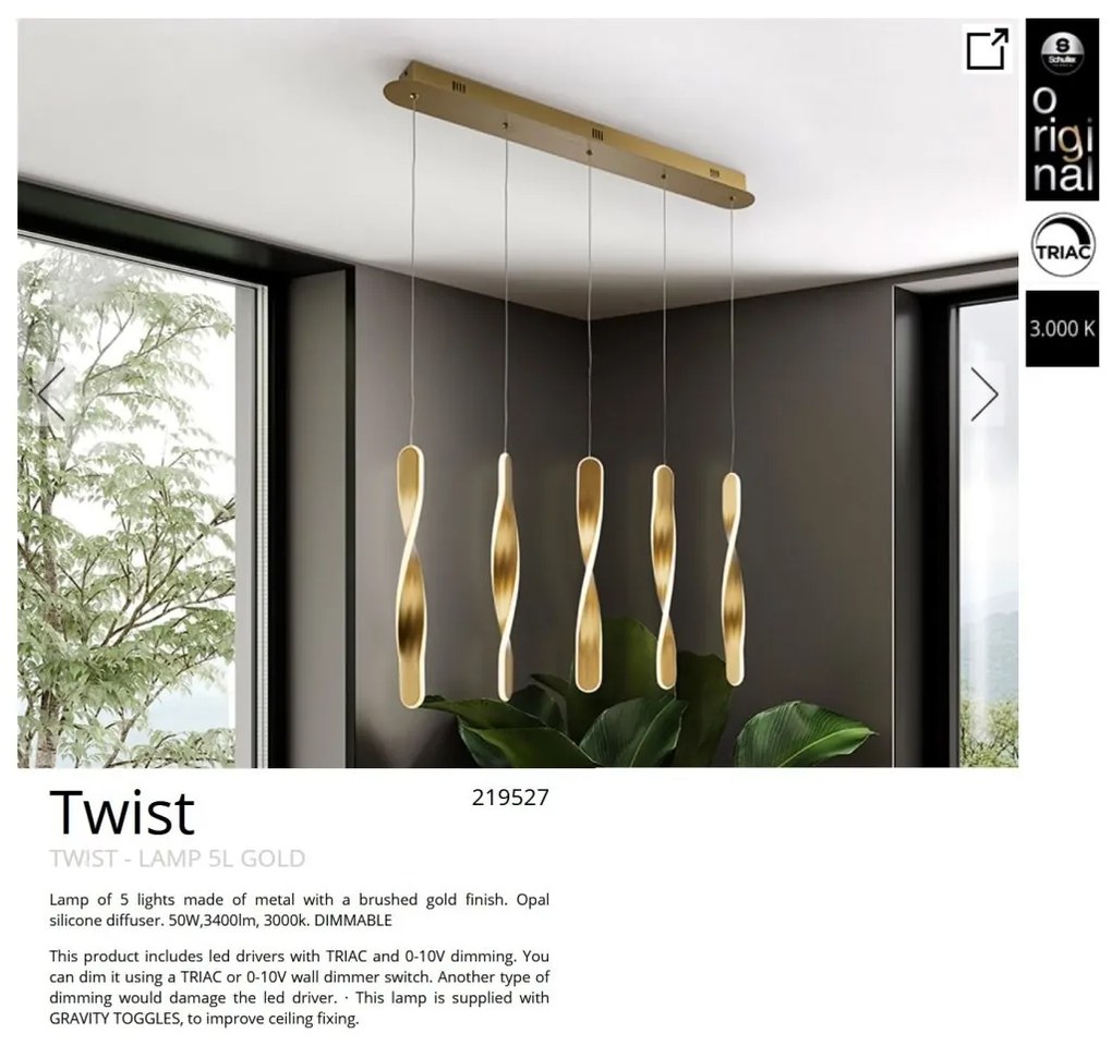 Lustra LED suspendata design modern Twist auriu