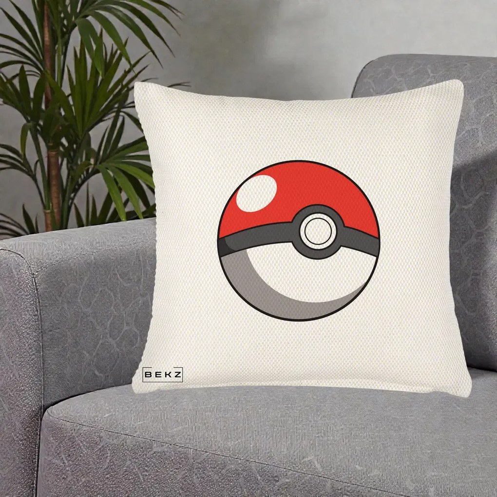 Perna Personalizata Pokeball Rosie, 40x40 cm, Crem Reliefat, Husa Detasabila, Perna Inclusa, BEKZ®