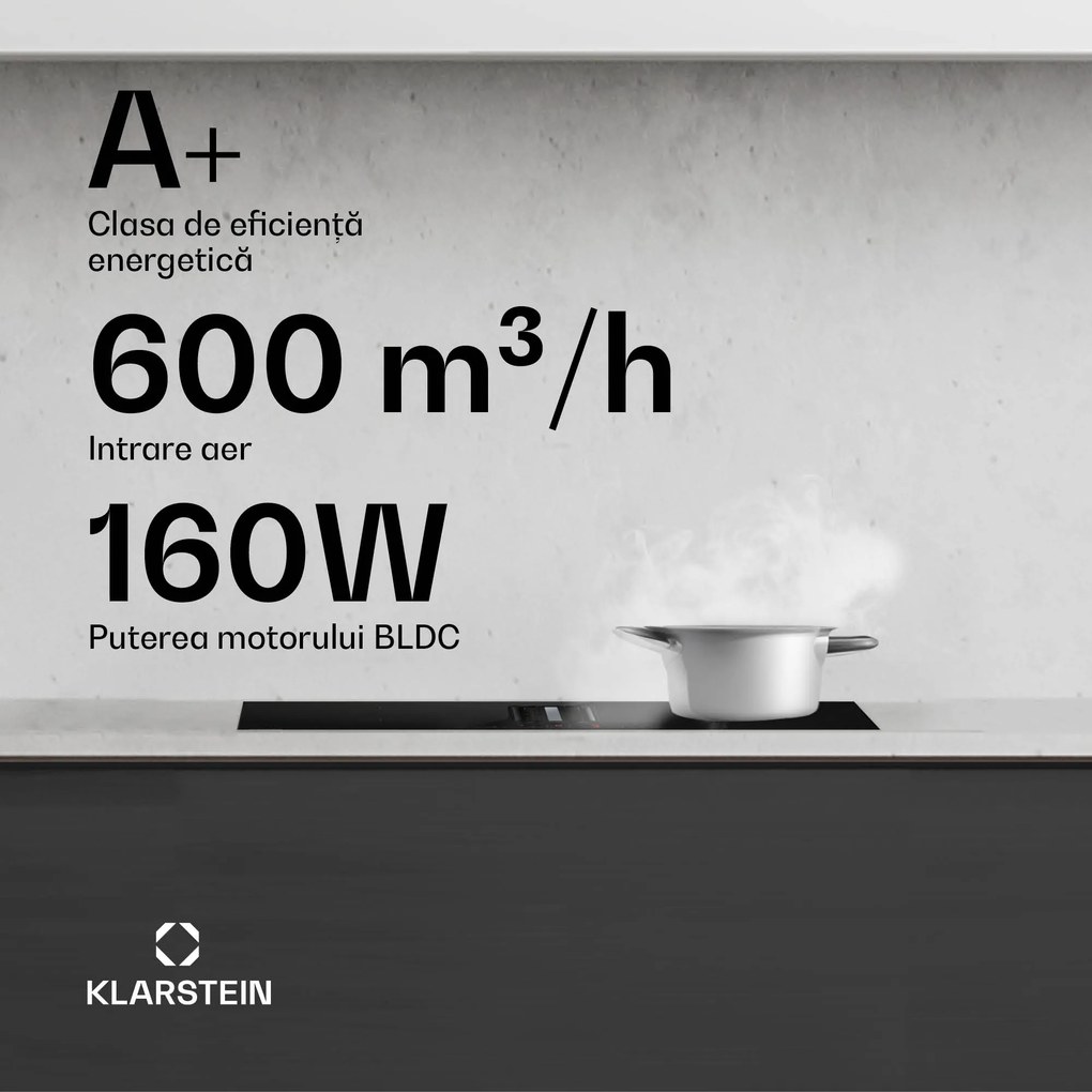 Klarstein Sistem hibrid de aer jos AirJet, Plită cu inducție cu hotă integrată, 445 m³/h, EEK A+