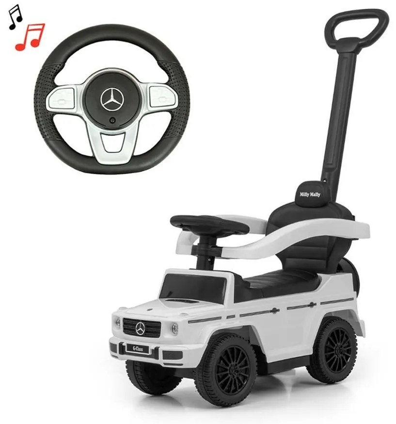 Milly Mally Scooter cu bară de ghidare MercedesG350d alb, 94 x 40 x 86,5 cm
