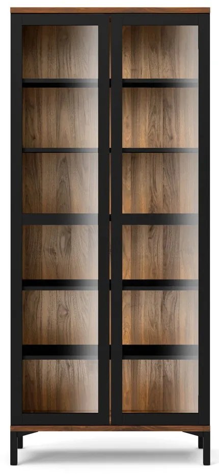 Vitrină neagră-în culoare naturală cu aspect de lemn de nuc 89x203x36 cm Roomers – Tvilum