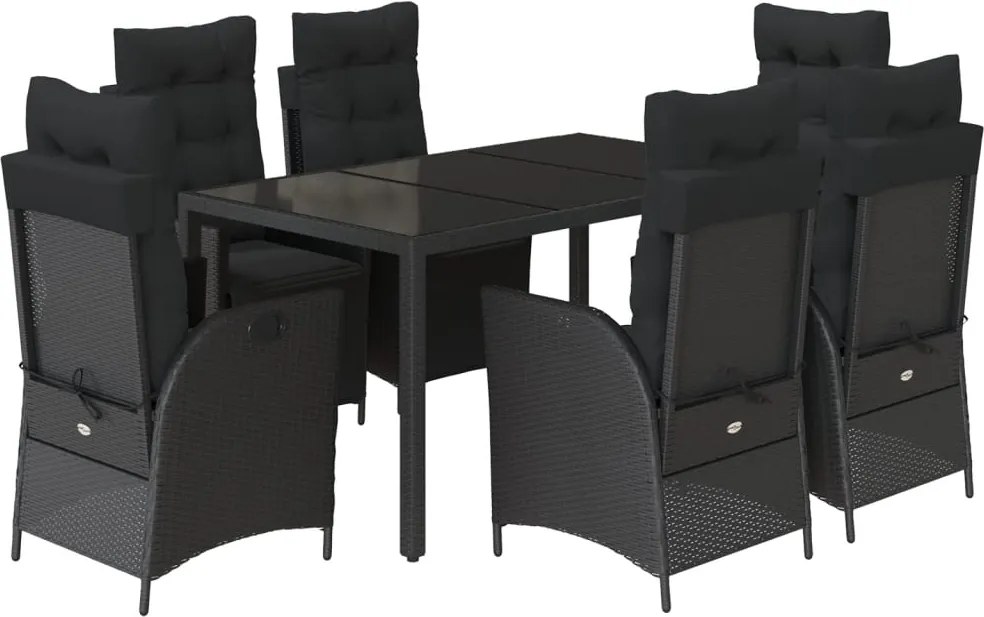 vidaXL Set mobilier de grădină cu perne, 7 piese, negru, poliratan