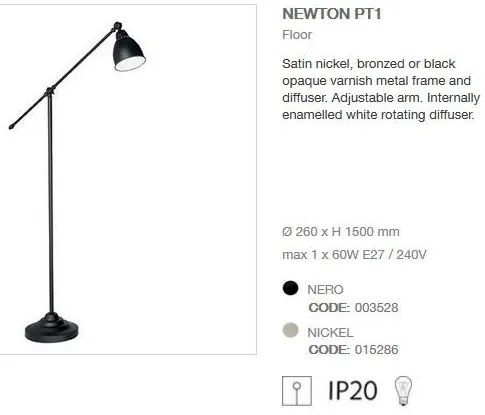 Lampadar, lampa de podea cu brat reglabil, finisaj negru, NEWTON PT1 003528