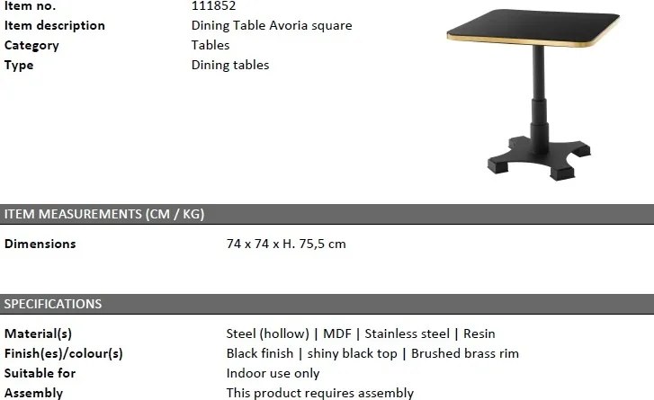 Masa bistro design LUX Avoria Square 111852 HZ