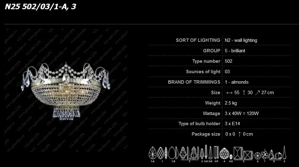 Aplica de perete cristal Bohemia N25 502/03/1-A, 3
