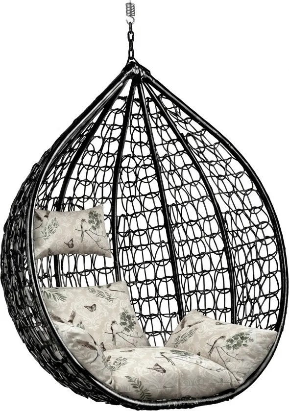 Scaun suspendat negru KOKON fara suport, perna bej