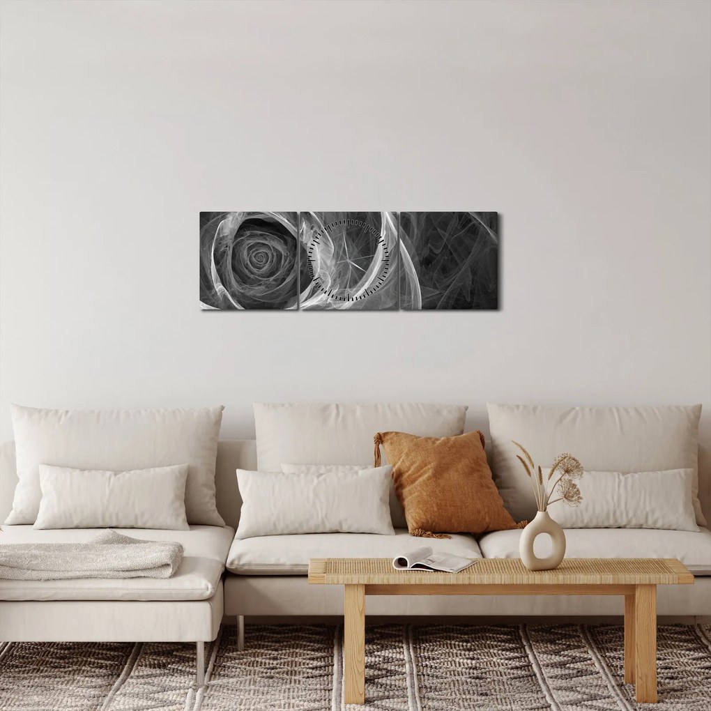 Tablou - Abstract trandafir negru și alb (cu ceas) (90x30 cm)